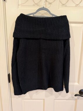Madewell Black Off-the-Shoulder Ribbed Sweater